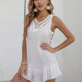 SLEEVELESS FRINGE BEACH SWIMSUIT COVER UP_CWASC2380