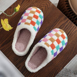 COLORFUL PLAID PRINT EMBROIDERED COTTON SLIPPERS_CWSHS0867