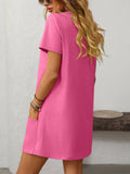 Square-Neck Short-Sleeved Casual Pockets Dress