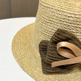 RETRO VACATION TRAVEL SUNSHADE BOW STRAW HAT_CWAH1215