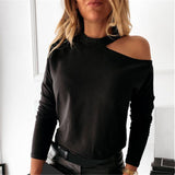 Solid Color Long Sleeve Halter Patchwork T-Shirt