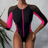 MESH HOLLOW LONG SLEEVE ZIPPER ONE PIECE SWIMSUIT_CWMW0310