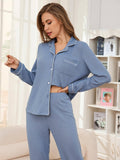 Waffle Long Sleeve Shirt And Trousers Two Sets