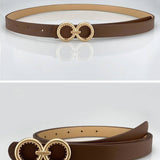 DOUBLE ROUND BUCKLE VERSATILE WOMENS THIN BELT_CWABE0693