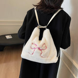 Winter Leisure Bow Large Capacity Backpack Plushbag_Cwab4002