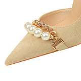 SHALLOW MOUTHED AND POINTED PEARL CHAIN HIGH HEELS_CWSHH0051