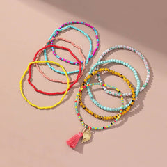 BEACHY ANKLET SET HANDMADE BEADS PEARL TASSELS_CWMM6348