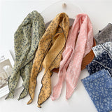 LACE TRIM COTTON LINEN FLORAL TRIANGLE SCARF_CWASC0850