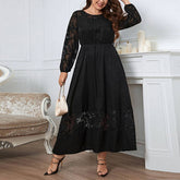 HIGH END LACE DRESS WITH SLEEVES FALL STYLE_CWDSD8479