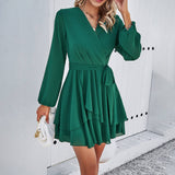 Solid Color Temperament Long-Sleeved Dress