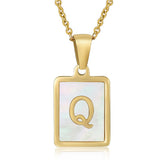 SQUARE SHELL 26 LETTER PENDANT NECKLACE_CWAJE0674
