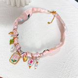 Stainless Steel Ceramic Flower Ribbon Necklace_Cwaje05615