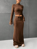 Solid Color Pants Long-Sleeved Top Two-Piece Set