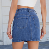 Wome Washed Denim Bodycon Skirt With Slit_Cwjsk0207