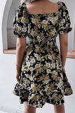 Square Collar Lantern Sleeve Floral Flouncy Dress_Cwdsd2500
