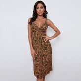 V-Neck Halter Print Zebra-Print French Dress