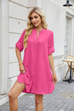 Solid Color Mid-Sleeve Button-Down Shirt Dress