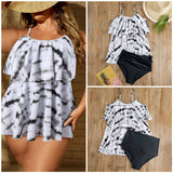BLACK AND WHITE PRINTED SPLIT BIKINI SWIMSUIT_CWMW0231