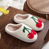 CUTE CHERRY EMBROIDERED COTTON SLIPPERS_CWSHS0453