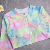 Womens Tie-Dye Bikini Set Long Sleeve Swimsuit_Cwmw0197