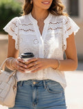 V Neck Casual Shirt_CWTSTS00917 - WHITE (S) 1