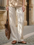 Linen High Waist Straight Pants_CWBLP01687 - WHITE (S) 1
