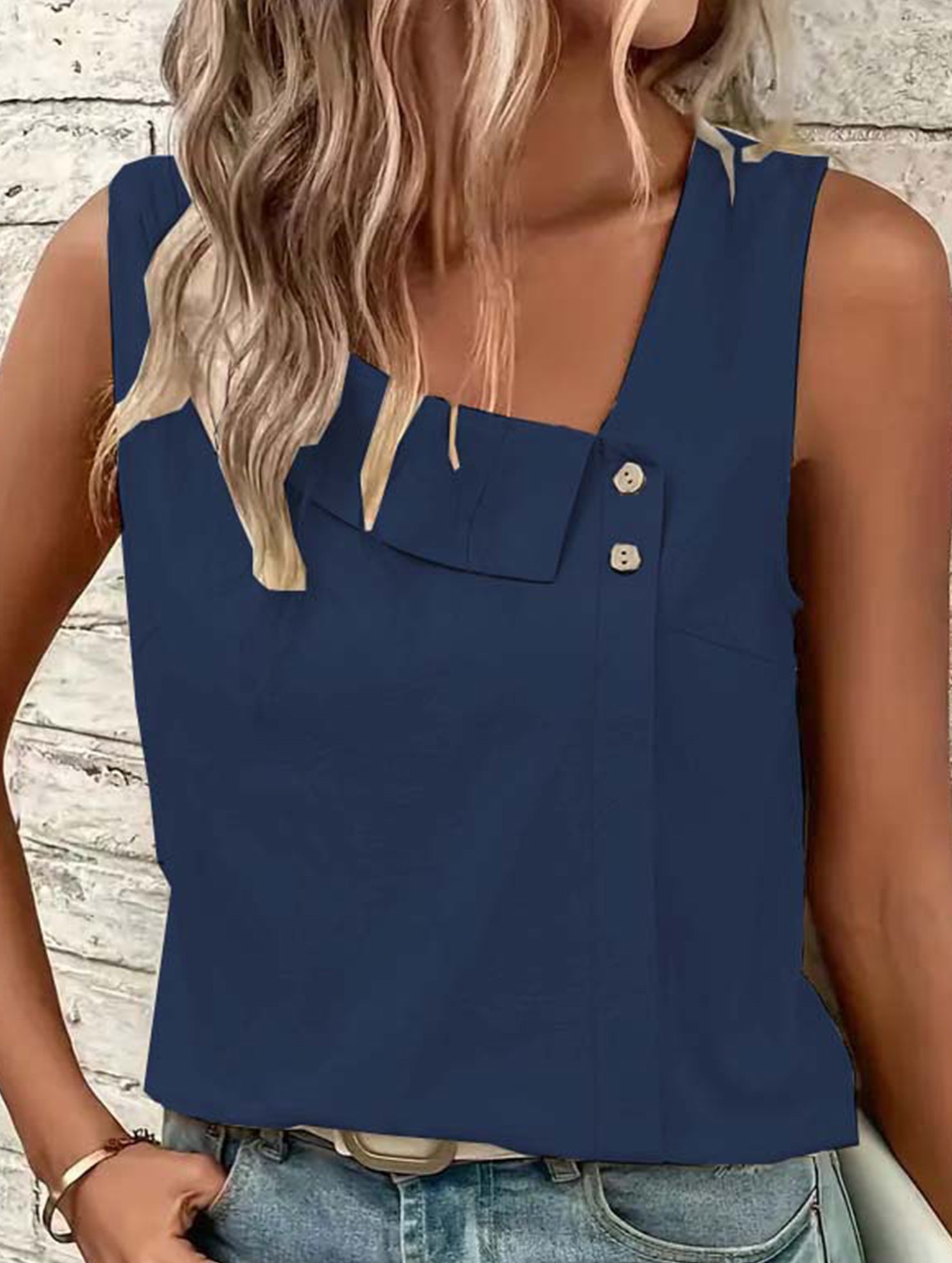 One Shoulder Sleeveless Tee_CWTTSL00256