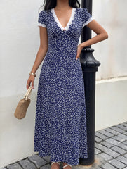 Lace Patch Floral V Neck Maxi Dress_CWDMD02895