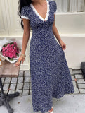Lace Patch Floral V Neck Maxi Dress_CWDMD02895