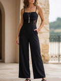 Lace Sheer Patch Jumpsuit_CWSJS00510 - BLACK (S) 1