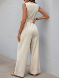 Stripe V Neck Tie Jumpsuit_CWSJS00540