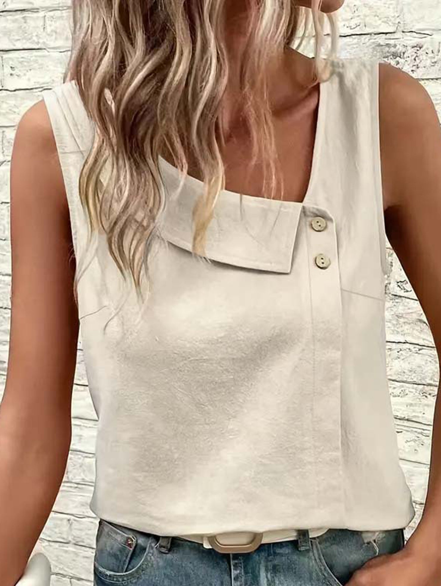 One Shoulder Sleeveless Tee_CWTTSL00256
