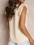 V Neck Flutter Sleeve Blouse_CWTSTS00915