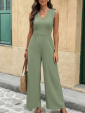 Solid V Neck Sleeveless Jumpsuit_CWSJS00521