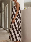 Stripe One Shoulder Maxi Dress_CWDMD02799