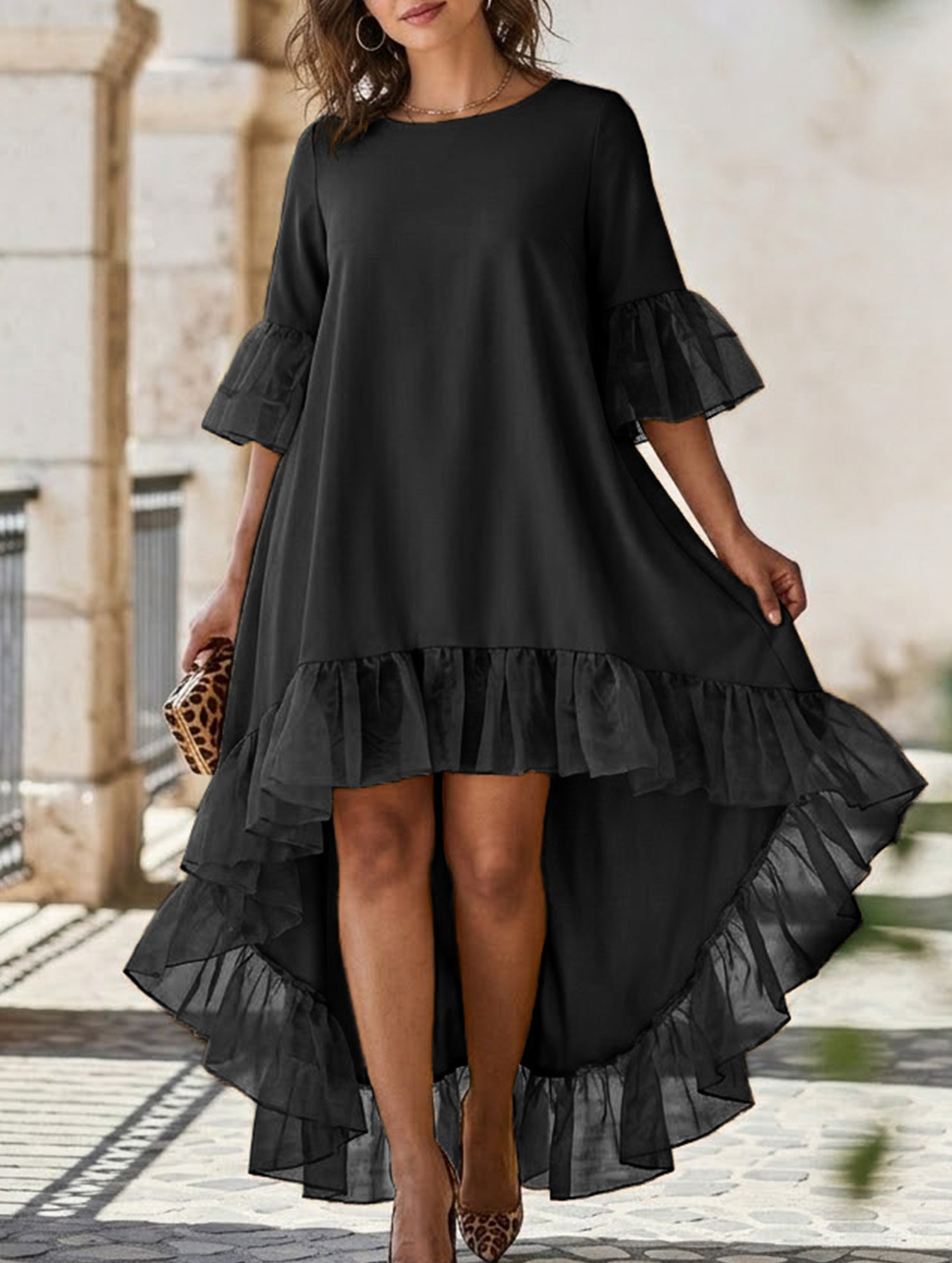 Lace Patch Irregular Party Dress_CWDMD02857 - WHITE (S) 1