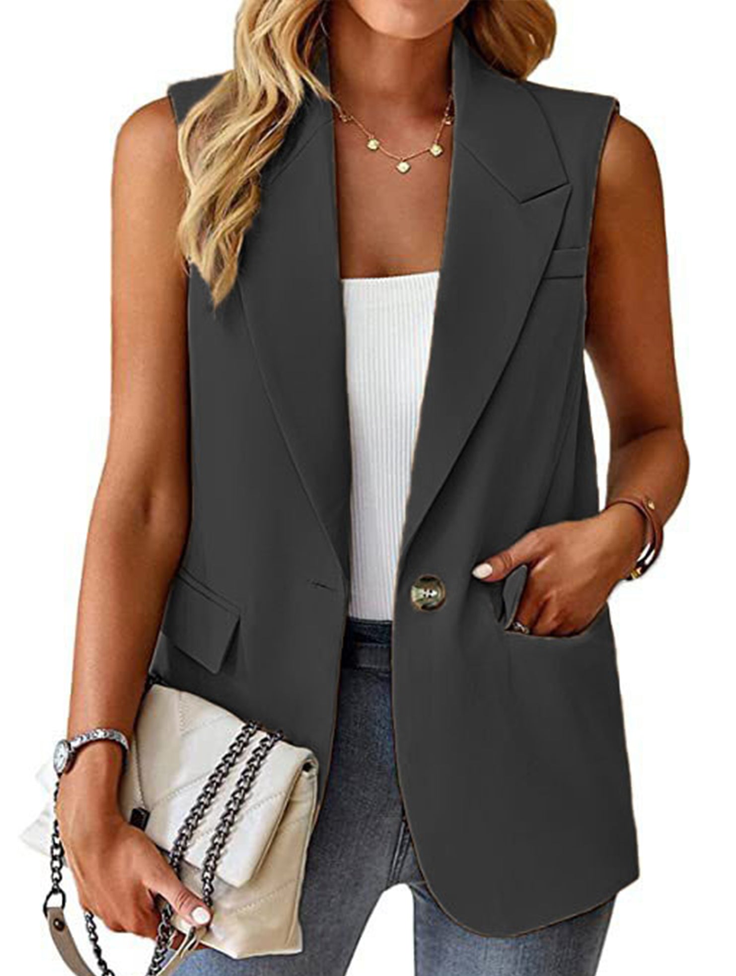 Sleeveless Blazer Vest_CWOBL00294