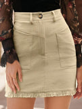 High Waist Bodycon Mini Skirt_CWBSS00298 - KHAKI (S) 1