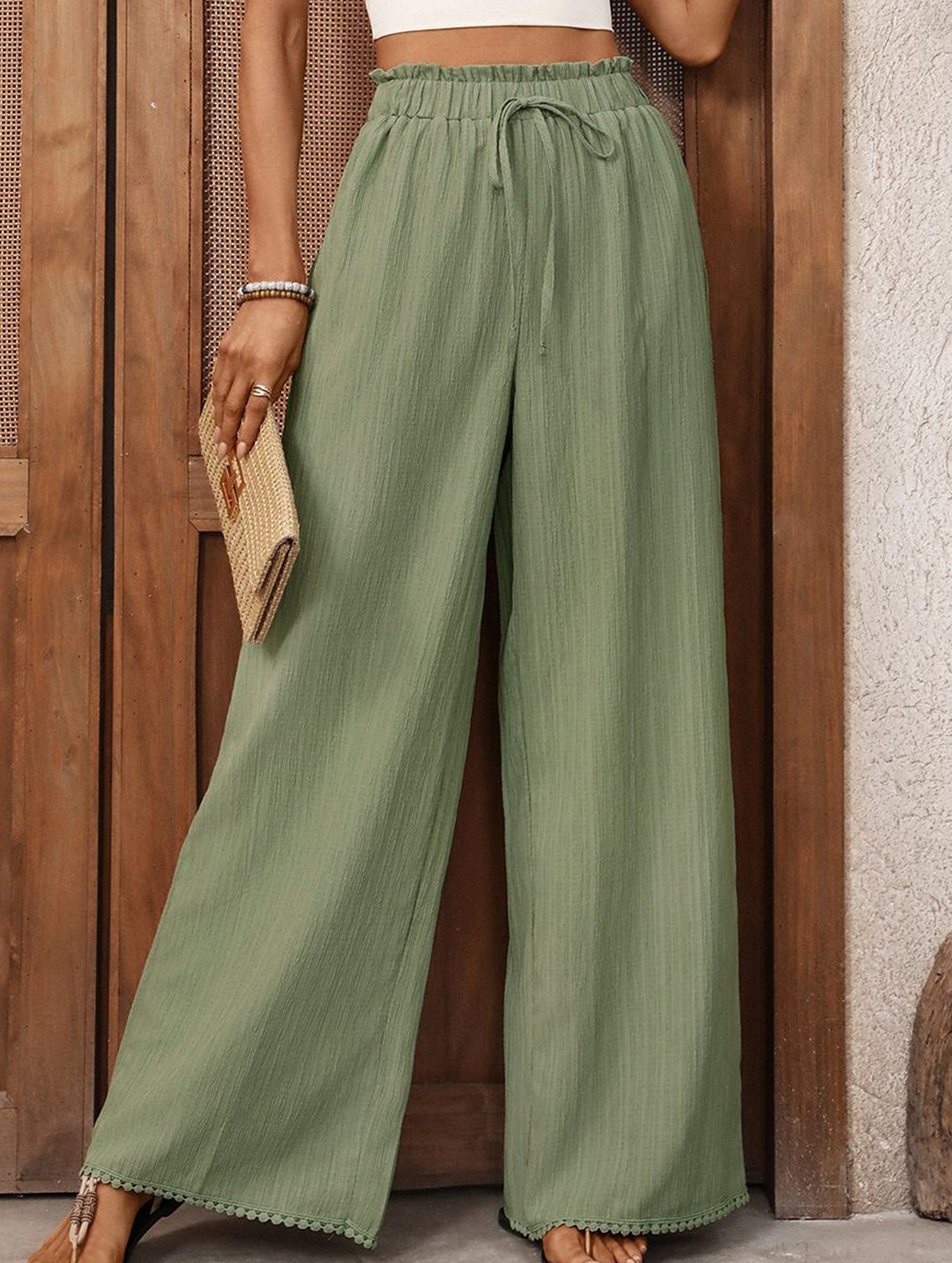 Elastic Waist Straight Pants_CWBLP01684