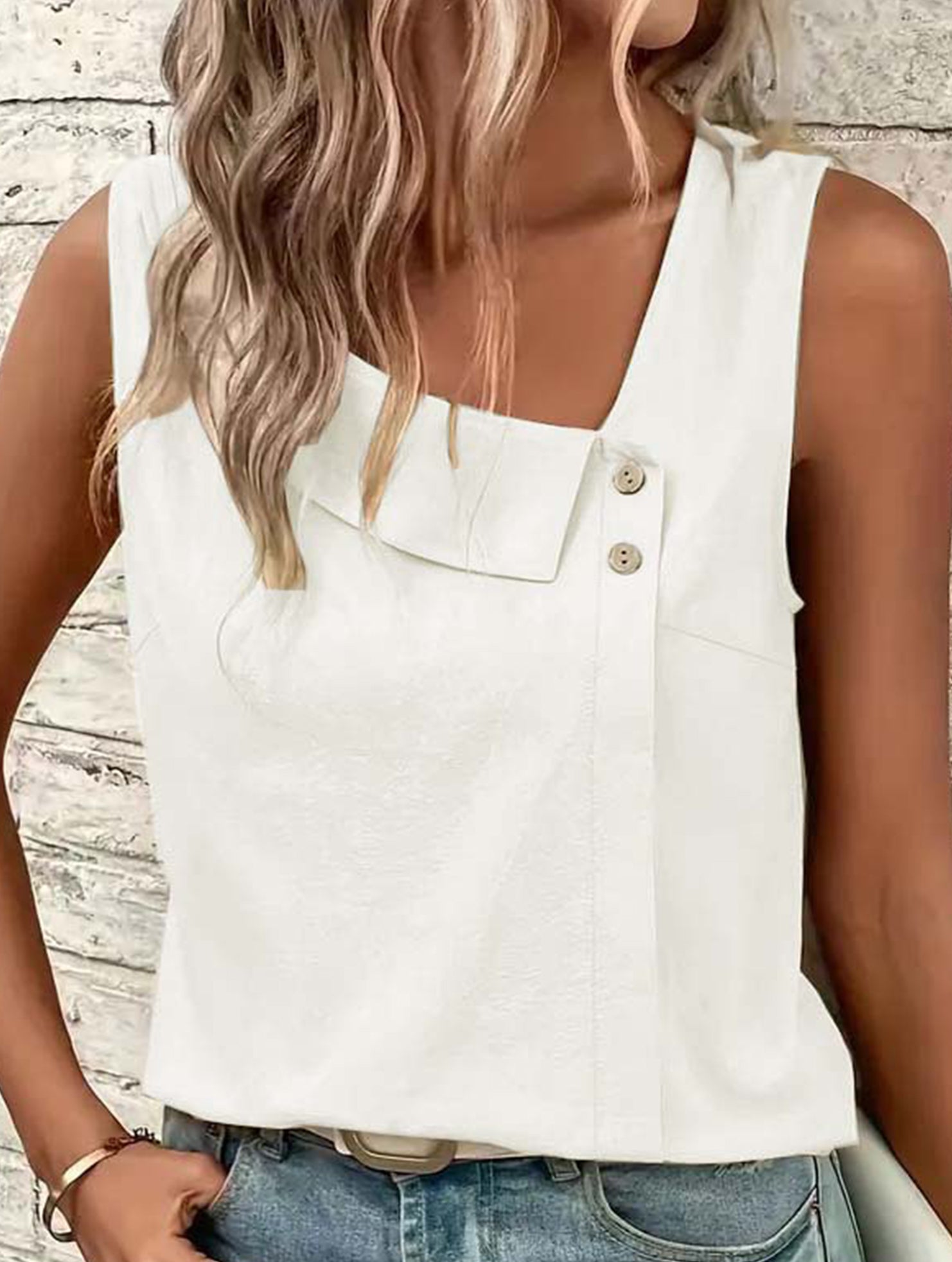 One Shoulder Sleeveless Tee_CWTTSL00256