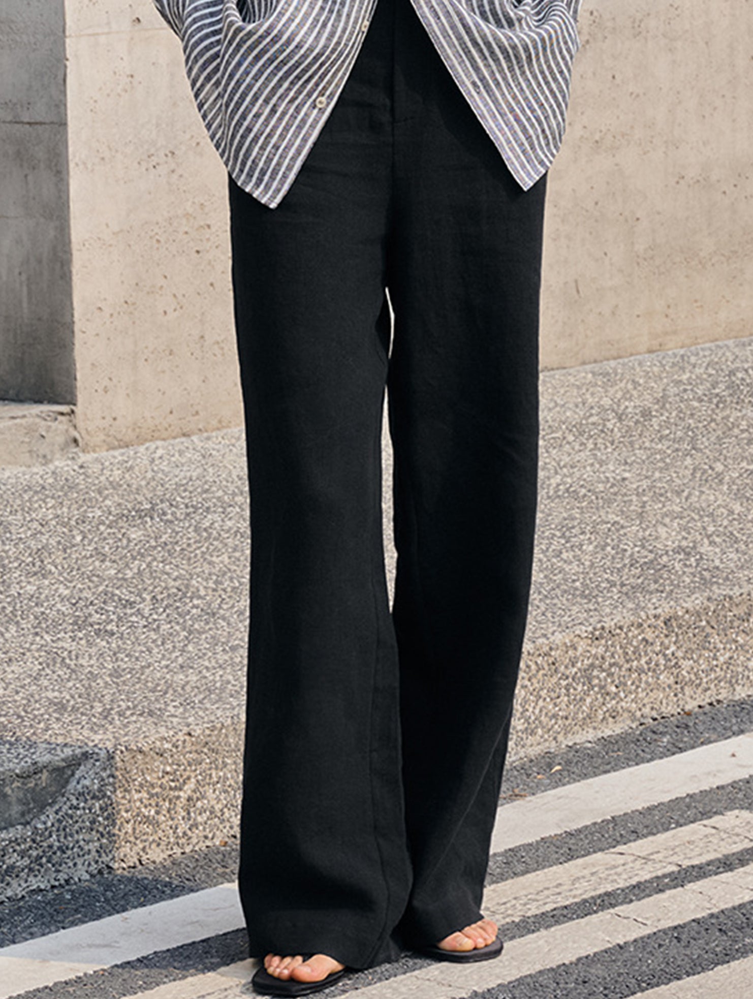 Linen High Waist Straight Pants_CWBLP01687