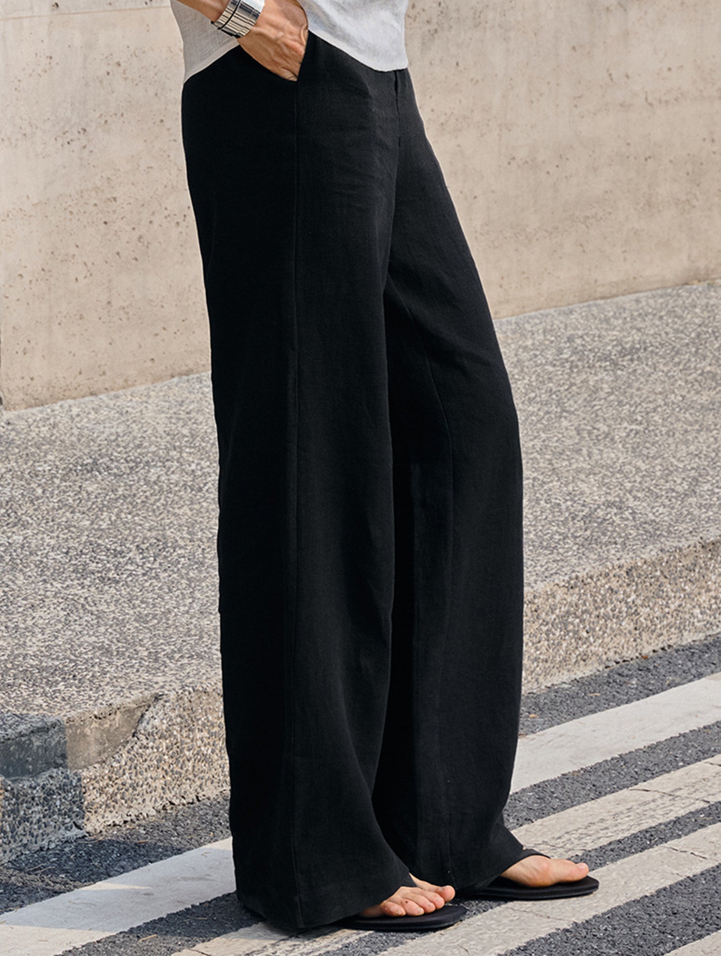 Linen High Waist Straight Pants_CWBLP01687