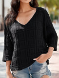Simple Loose Knit Solid Color Pullover V-Neck Top ??Comfortable Acrylic Sweater for All Seasons