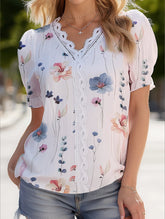 V-Neck Lace Patchwork Print Shirt ??Stylish & Versatile Women?™s Top