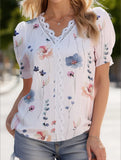 V-Neck Lace Patchwork Print Shirt ??Stylish & Versatile Women?™s Top