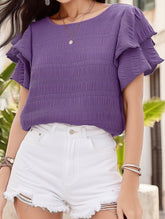 Double-Layered Ruffle Sleeve T-Shirt ??Elegant Crewneck Blouse