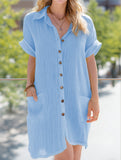 Simple V-Neck Button-Up Dress ??Casual Elegant Summer Dress for Women