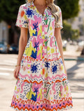 Bohemian High-Waisted Colorblock Midi Dress – Casual Viscose Lyocell Blend