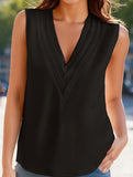 Multi-Level V-Neck Solid Color Blouse ??Elegant Layered Women's Top