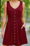 SLEEVELESS BUTTON POCKET SLIM WAIST DRESS